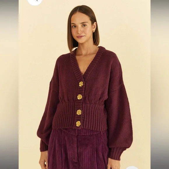 Farm Rio Burgundy Bubble Knit Cardigan Size L NWT - Picture 1 of 4